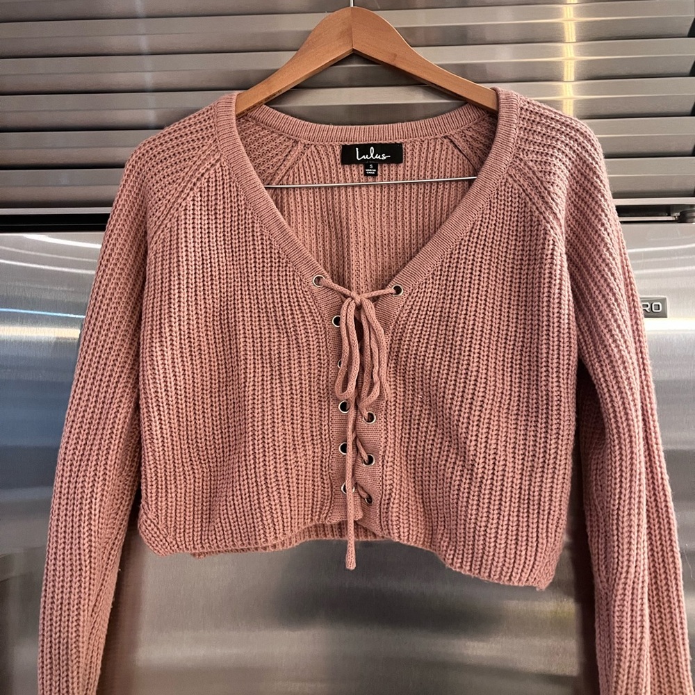 Lulus Muave Cropped Knit Sweater Lace Up